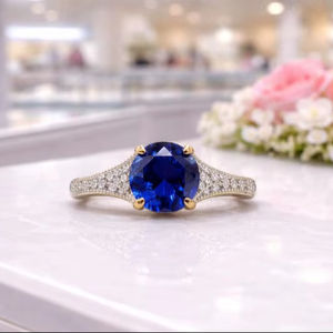 Anillo de Compromiso de Zafiro Corte Redondo, Plata de Ley 925, Anillo de Promesa Nupcial Clásico para Mujer, Todas las Tallas - Product Image 1