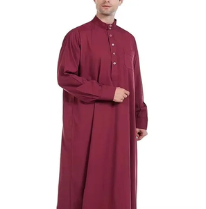 Última Novedad en Thobes para Hombre, Color Granate Sólido, Cuello Alto, Manga Larga, Largo hasta el Suelo, Thobes Tradicionales Musulmanes Islámicos para Hombre - Product Image 4