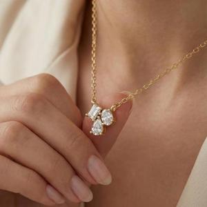 Heart Pear & Oval Cut Diamond Toi Et Moi <b>Pendant</b> <b>Solid</b> <b>Gold</b> Romantic Necklace Luxury Bridal Jewelry Elegant <b>Pendant</b> Gift For Her - Product Image 4