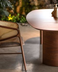 Luxury Oval Teak Wood <b>Dining</b> <b>Table</b> with <b>Rattan</b> Accent Chair Contemporary Modern <b>Dining</b> Furniture - Product Image 4