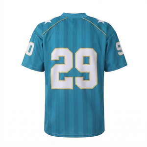 Maillot de football américain personnalisé bleu sarcelle pour homme, en gros, avec nom de joueur et motif, uniforme d'équipe en maille respirante, 100% coton - Product Image 2