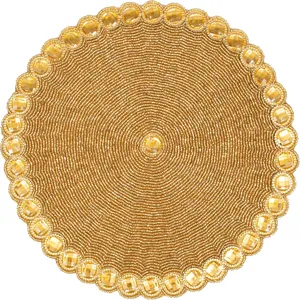 Set de table rond décoratif perlé avec broderie 12x12 pouces, écologique, pour table à manger, protection thermique, Axiom Home Accents - Product Image 1