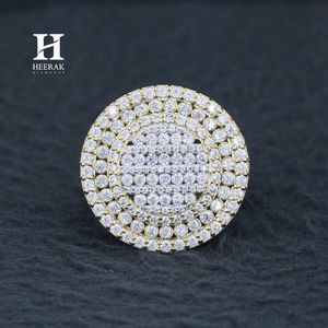 แหวนผู้ชายทองคำขาว-เหลืองสองสี 14K 18K หรูหรา ประดับเพชรเม็ดกลมหลายชั้นแบบเมดัลเลียน ฝังเพชรแล็บโกรว์ สไตล์ฮิปฮอป สีชมพู - Product Image 1
