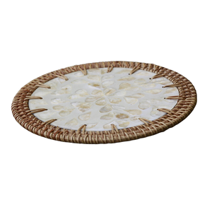 Designer Rattan <b>Placemat</b> Mother of Pearl Motif Hand Woven Mat for Luxury Interior Designers - Product Image 1