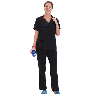Conjunto Clásico de Uniforme Médico con Cuello en V para Mujer - Blusa de Enfermera con 3 Bolsillos y Pantalones con Cordón - Ropa de Trabajo para Hospital al por Mayor - Product Image 3