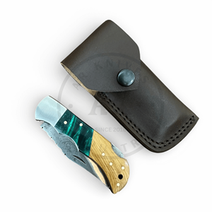 Cuchillo Plegable de Acero Inoxidable y Cobre Hecho a Mano, Grado Industrial, con Logotipo Personalizado, Bloqueo Trasero EDC, Garantía de 3 Años, Mango de Madera con Resina Epoxi - Product Image 5