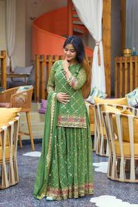 Designer Vintage Lehenga Choli From India Party Wear <b>Top</b> Sharara Plazzo Matching Dupatta for <b>Festive</b> Occasions - Product Image 4