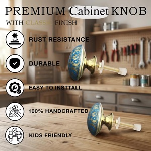 Turquoise <b>Gold</b> Brass Cabinet Knob Round Traditional Design for Kitchen <b>Drawer</b> Furniture Handle - Product Image 5