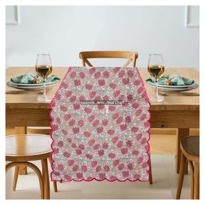 Modern Cotton Hand Block Print Rectangle Woven Edge Bohemian Style Eco-Friendly Indian Handmade Scallop Edge <b>Table</b> <b>Runner</b> - Product Image 4