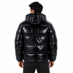 Custom Hooded Puffer Men's Jacket Streetwear Y2K Glossy Bubble Zipper Closure Casual Winter Coat Wholesale Custom Logo Outerwear - Product Image 3