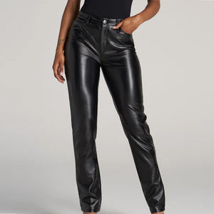 Pantalones de Cuero Rectos de Cintura Alta para Mujer, Ecológicos, Transpirables, Ligeros para Invierno, de Cuero Genuino de Alta Calidad - Product Image 1