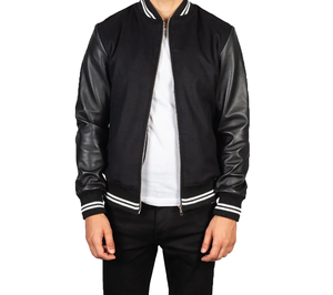 แจ็คเก็ตวาร์ซิตี้แบบหนา ทำจากผ้าขนสัตว์และหนัง เหมาะสำหรับทุกฤดูกาล แจ็คเก็ตเบสบอลสำหรับผู้ชาย - Product Image 1