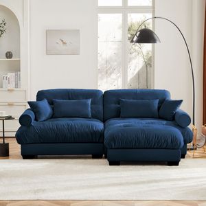 Modern Oversize 2-Seater Velvet <b>Sofa</b> with Ottoman Bolster Armrests Waist <b>Pillow</b> Throw <b>Pillows</b> for Living Room - Product Image 2