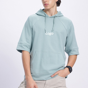 Custom Logo <b>Short</b> <b>Sleeve</b> Drop Shoulder Oversized Men <b>Hoodies</b> - Product Image 3