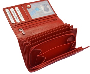 Women Genuine Leather Long <b>Wallet</b> Fold Closure Minimalist Clutch <b>Red</b> Multi-functional Daily Use - Product Image 6