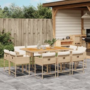 Conjunto de Comedor Plegable para Patio de 10 Personas, Ratán Sintético PE Beige, Juego de 10 Muebles de Jardín - Product Image 1