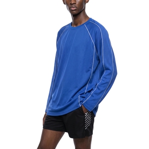 Men Royal Blue Long Sleeve Crew Neck Mesh Panel Running Training <b>Top</b> <b>Raglan</b> Sleeve Sports Wholesale Tee - Product Image 3