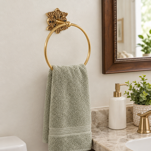 Porte-serviette mural en laiton antique doré, motif floral orné Fleur de Lys, support de serviette de luxe vintage pour salle de bain - Product Image 4