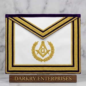Custom Master Mason Masonic Apron <b>Navy</b> Blue Fabric Gold Bullion Embroidery Freemason Lodge Regalia Hand Made Fraternal Apparel - Product Image 3