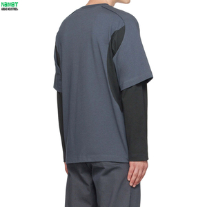 T-<b>Shirt</b> Contrast Trim Knitted Solid Color Street Style O-Neck Top Casual Skate Culture Apparel Solid Colorway Menswear Product - Product Image 4