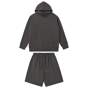 Men's Solid Color Hooded Sweatshirt With Shorts Casual <b>Knitted</b> <b>Set</b> Autumn Wear - Product Image 1