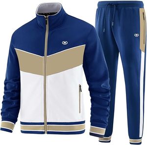 Survêtement pour homme avec blocs de couleur, fermeture éclair intégrale, style sportif, respirant, en polyester, pour l'automne, coupe classique avec poches latérales - Product Image 1