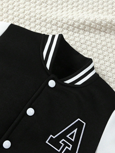 Veste universitaire noire et blanche avec lettre A brodée, style preppy, col rabattu, fermeture boutonnée, vêtement d'automne unisexe, coupe classique - Product Image 4