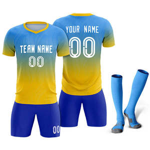 Custom Purple Yellow Soccer Jersey Set V-Neck Short Sleeve Sublimated Breathable Unisex Adult Team Apparel - Product Image 1