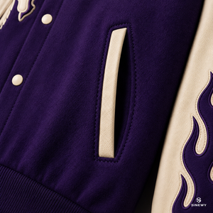 SINEWY Men's Purple Varsity Jacket Embroidered LA Palm Tree Lettering Preppy Style Baseball Coat Autumn Wear - Product Image 6