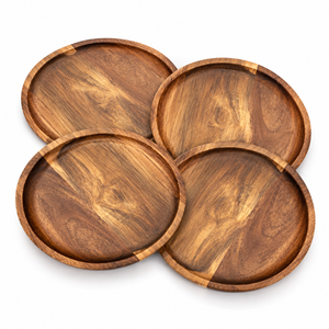 Assiettes de présentation rondes en bois de manguier faites à la main, grain naturel, pour la table |   Assiettes de service rustiques pour la décoration de mariage et d'hôtel - Product Image 1