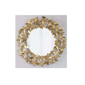 Miroir mural rond en laiton avec motif feuille de Ginkgo, cadre décoratif contemporain - Product Image 2