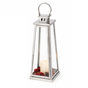 Lanterne moderne en acier inoxydable avec verre trempé, porte-bougie décoratif pour jardin extérieur, pour la décoration festive de la maison - Product Image 1