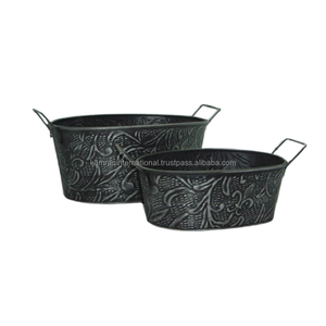 Lot de 3 jardinières design vintage en métal pur marron foncé pour la maison, le jardin et le restaurant. - Product Image 5