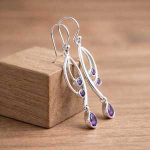 Handmade Peace Amethyst Dangle <b>Earrings</b> Sterling Silver Purple Gemstone Jewelry for Wedding Engagement Trendy Style Wholesale - Product Image 3