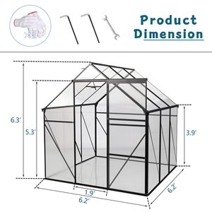 Invernadero de Policarbonato Negro de 6x6 Pies, Resistente, con Base Elevada y Anclaje de Aluminio para Jardines Exteriores - Product Image 6