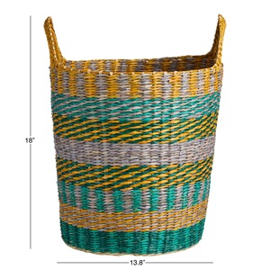 Panier fourre-tout en jonc de mer multicolore à rayures, fait main, pour rangement, vente en gros, écologique, fabriqué au Vietnam - Product Image 3