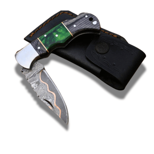 Cuchillo Plegable de Damasco Hecho a Mano de Primera Calidad con Mango de Resina y Madera – Proveedor Mayorista a Granel para EE. UU. y Europa, Cuchillo Plegable EDC al por Mayor - Product Image 1