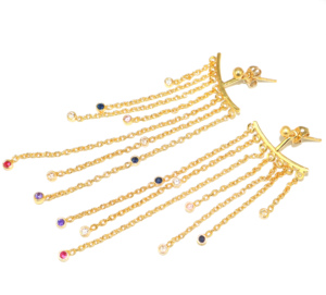 Pendientes de gota de latón con diseño de cadena chapada en oro de 18 quilates y circonita cúbica de moda única para mujer y niña, venta al por mayor - Product Image 4
