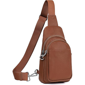 Sac bandoulière en cuir véritable avec sangle arquée détachable, fermeture éclair antivol, pochette de chasse unisexe - Product Image 1