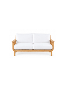 Canapé-lit scandinave en bois massif avec coussins en tissu blanc, design convertible pour salon, 2 places, accoudoir droit - Product Image 1
