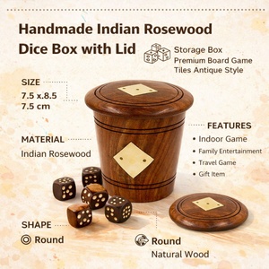 กล่องใส่ลูกเต๋าไม้พะยูงอินเดียทำมือพร้อมฝาปิด กล่องเก็บลูกเต๋าไม้คุณภาพพรีเมียม สไตล์โบราณ กล่องเกมส์ ขายส่ง ของขวัญ - Product Image 5