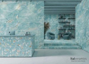Dalles de carrelage en porcelaine Ital Ceramics Venus Onyx Aqua - Aspect marbre, 8,5 mm d'épaisseur, antidérapantes, résistantes aux acides, carreaux de sol de salle de bain de qualité supérieure - Product Image 1