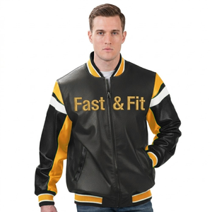 Custom Logo Leather College Baseball Jacket for Men Windproof & Breathable <b>Black</b> Embroidery Winter Street Style - Product Image 1