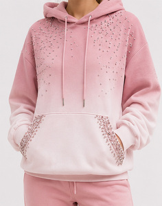 Sudadera con Capucha para Mujer de Alta Calidad, Color Sólido, Manga Larga, Forro Polar con Cuentas, Ropa Casual de Otoño, Sudadera Rosa - Product Image 5