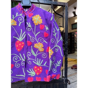เสื้อถักคอจีนสีม่วง ลายดอกไม้ปักมือสไตล์วินเทจ เป็นมิตรกับสิ่งแวดล้อม ผ้าฝ้าย แขนยาว สำหรับผู้หญิง ฤดูใบไม้ผลิและฤดูใบไม้ร่วง - Product Image 4
