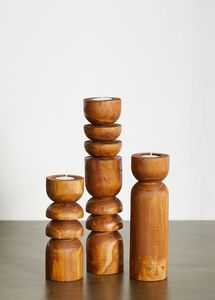 Handmade Wooden Candle Holder Brown <b>Tealight</b> Candlestick Column Tapered Round Home Decoration Christmas - Product Image 5