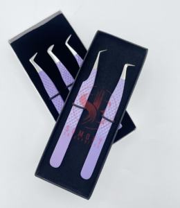 Pinzas de extensión de pestañas de acero inoxidable con etiqueta privada Aplicador de pestañas sostenible con punta de fibra plana Cosméticos de belleza - Product Image 2