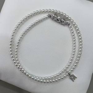 Collar de Perlas de Agua Dulce Naturales de 3-4 mm, S925, Luz Intensa, Cuentas Redondas, Plata Pura - Product Image 2