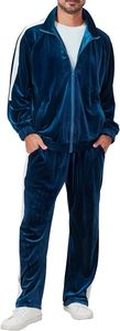 <b>Men's</b> Navy <b>Velour</b> <b>Tracksuit</b> Full Zip Jacket And Pants Set With Side Pockets Autumn Casual Wear For Adults - Product Image 6