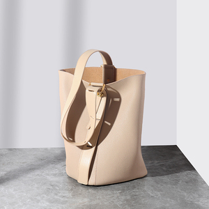 Bolso de cuero minimalista tipo cubo, color crema suave, para todas las estaciones, bolso de cuero genuino para mujer, bolso tipo cubo premium para mujer - Product Image 3